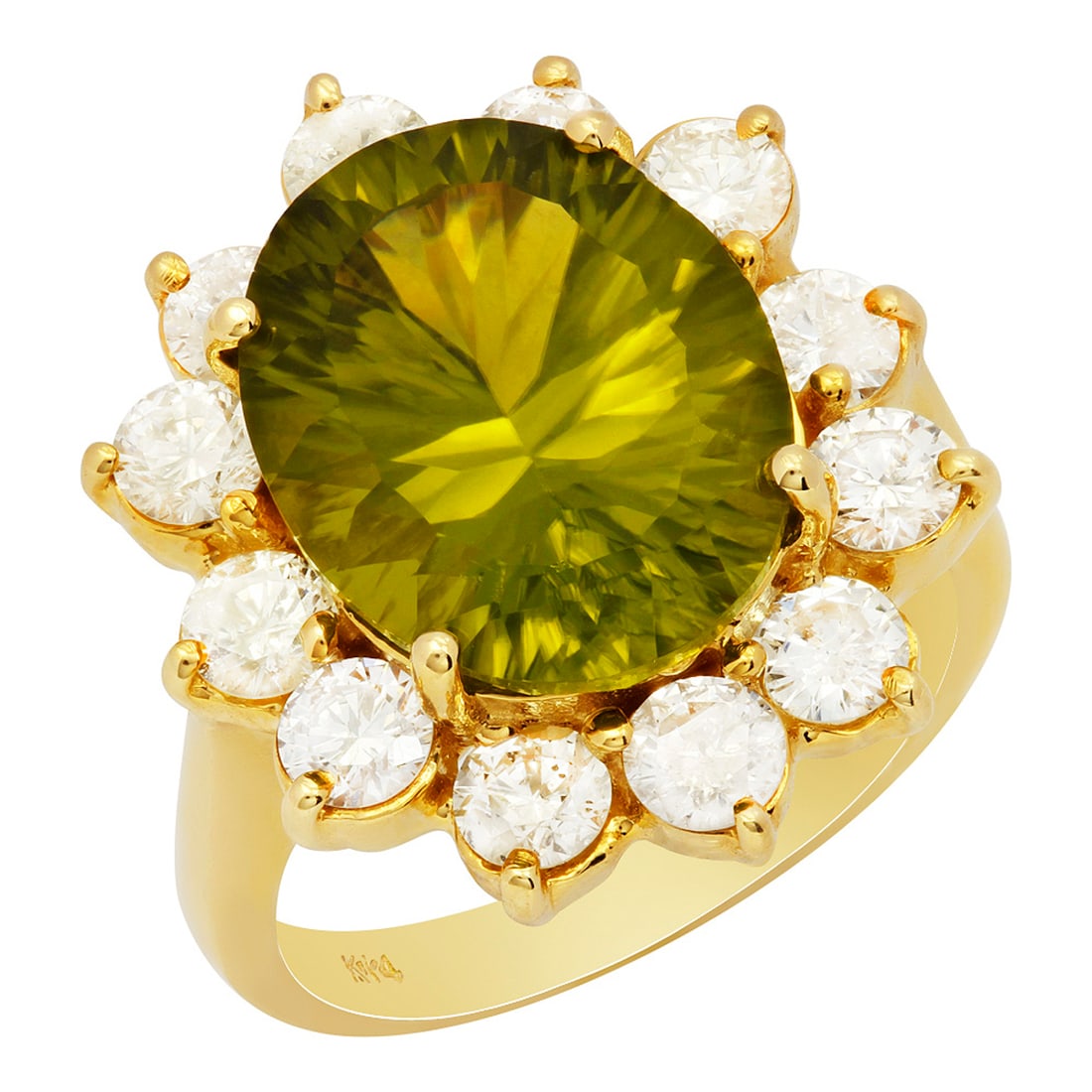 14k Yellow Gold 8.31ct Peridot 1.98ct Diamond Ring: Retail: $5,960.00 ****** 14k Yellow Gold 8.31ct Peridot 1.98ct Diamond Ring ****** Metal: 14K Yellow Gold / Total Item Weight: 8.70 grams / Country Made: United States / / Main Stone: Peridot /