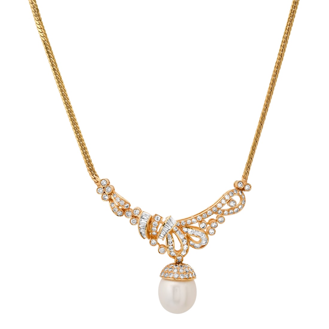 18K Gold 11mm South Sea Pearl and Diamond Necklace: Retail: $12,600.00 ****** 18K Gold 11mm South Sea Pearl and Diamond Necklace ****** Size: 16 / Metal: 18K Yellow and White Gold / Total Item Weight: 15.2 Grams / Country Made: United States / / Main
