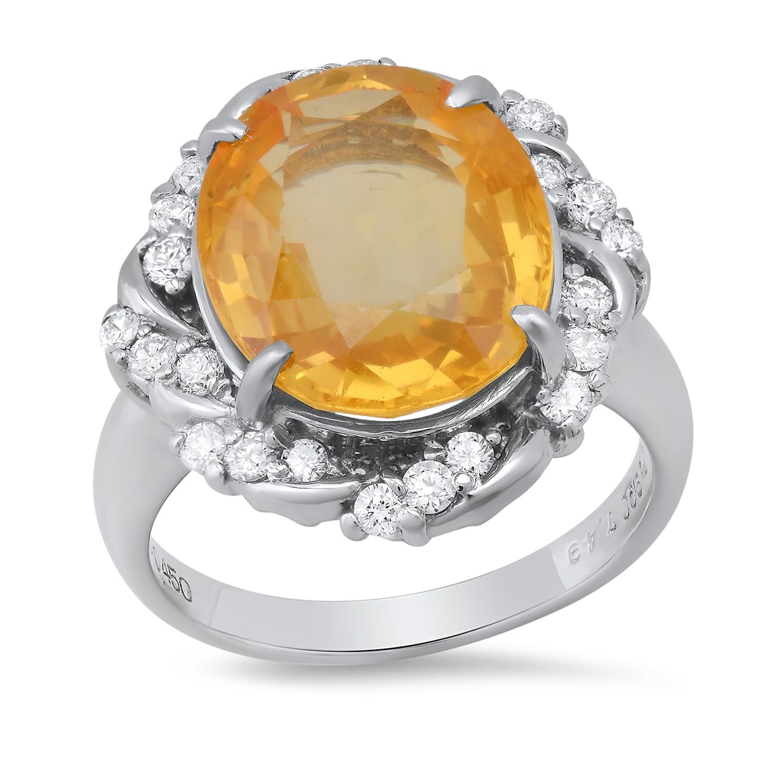 Platinum Setting with 7.49ct Yellow Sapphire and 0.45ct Diamond Ladies Ring: Retail: $19,490.00 ****** Platinum Setting with 7.49ct Yellow Sapphire and 0.45ct Diamond Ladies Ring ****** Size: 6 (we offer free resizing to winning bidders) / Metal: Platinum / Total Item Weight: