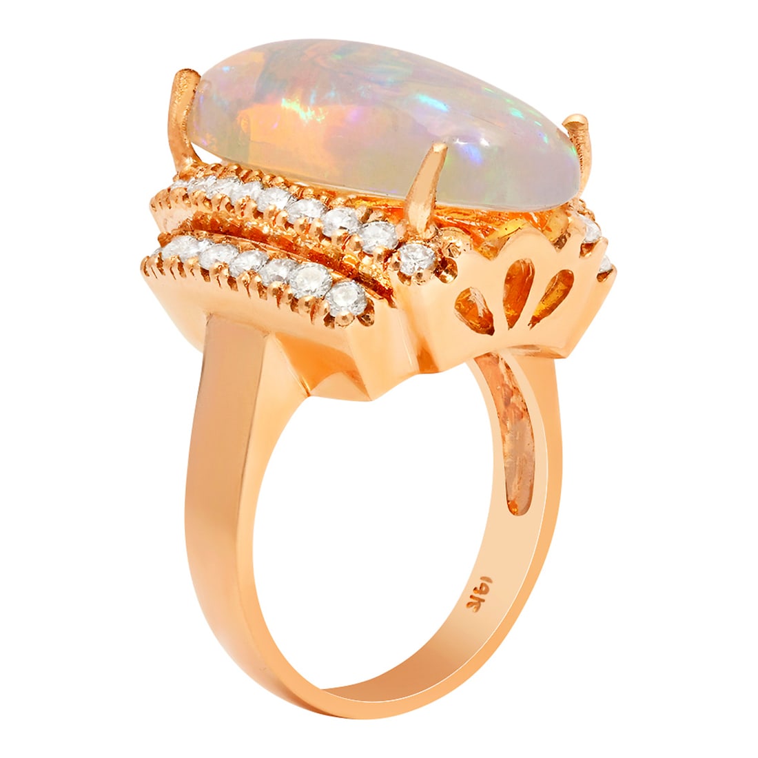 14k Rose Gold 8.91ct Opal 1.09ct Diamond Ring - 2