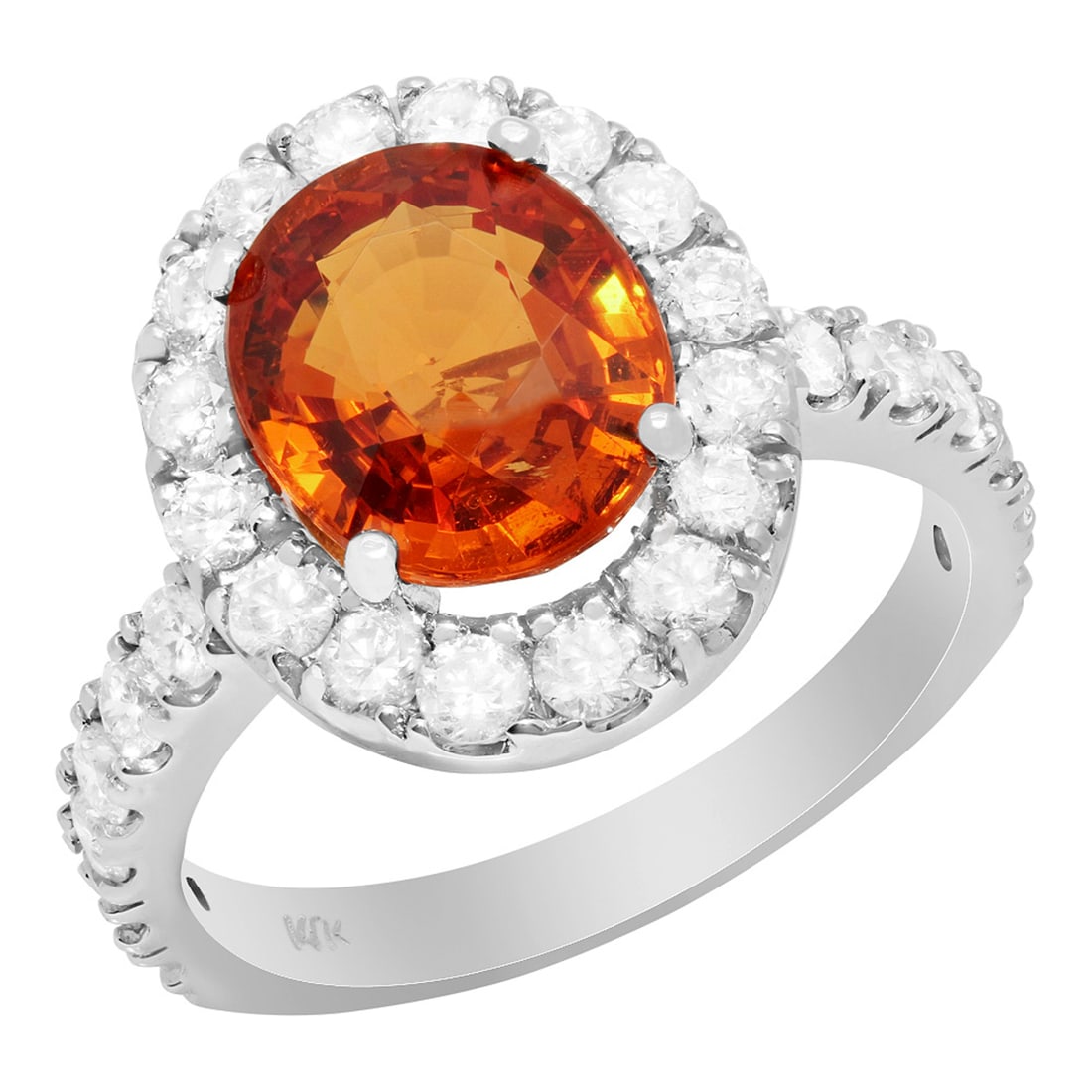 14k White Gold 4.15ct Spessarite Mandarin Garnet 1.21ct Diamond Ring: Retail: $9,780.00 ****** 14k White Gold 4.15ct Spessarite Mandarin Garnet 1.21ct Diamond Ring ****** Metal: 14K White Gold / Total Item Weight: 15.10 grams / Country Made: United States / / Main Stone