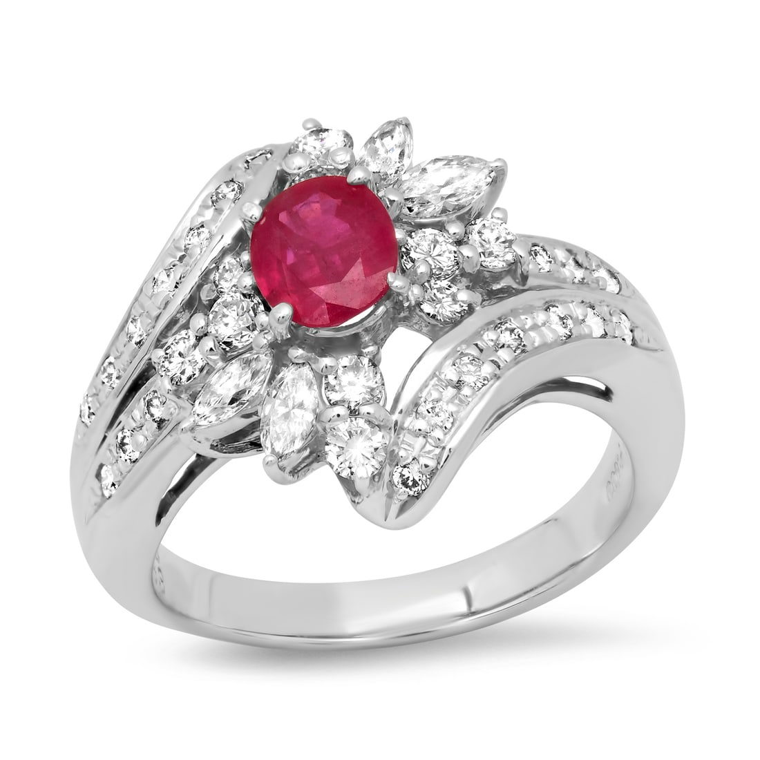 Platinum Setting with 0.70ct Ruby and 0.63ct Diamond Ladies Ring: Retail: $6,120.00 ****** Platinum Setting with 0.70ct Ruby and 0.63ct Diamond Ladies Ring ****** Size: 6 (we offer free resizing to winning bidders) / Metal: Platinum / Total Item Weight: 8.3 Grams / 