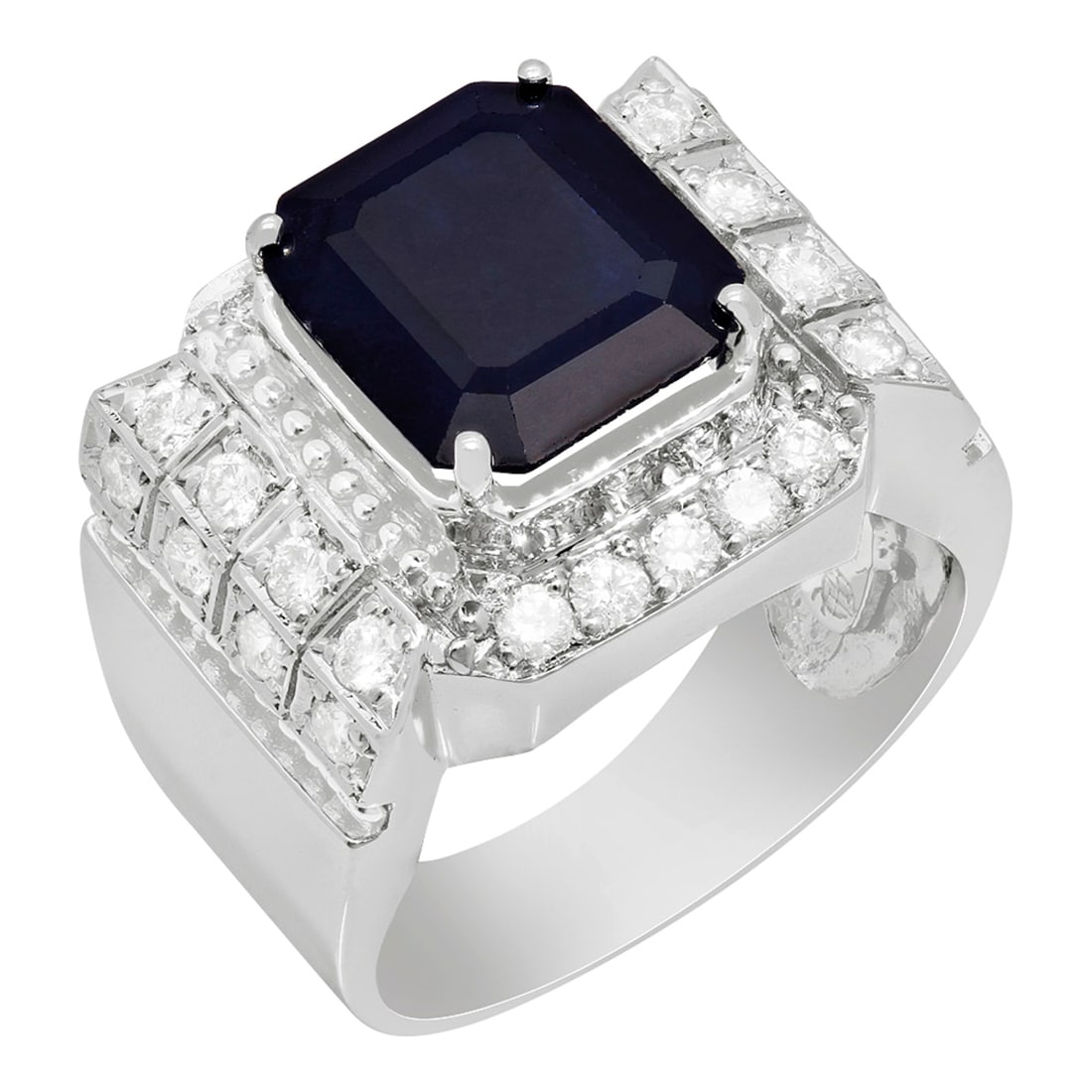 14k White Gold 5.39ct Sapphire 1.04ct Diamond Ring: Retail: $6,490.00 ****** 14k White Gold 5.39ct Sapphire 1.04ct Diamond Ring ****** Metal: 14K White Gold / Total Item Weight: 13.20 grams / Country Made: United States / / Main Stone: Sapphire /