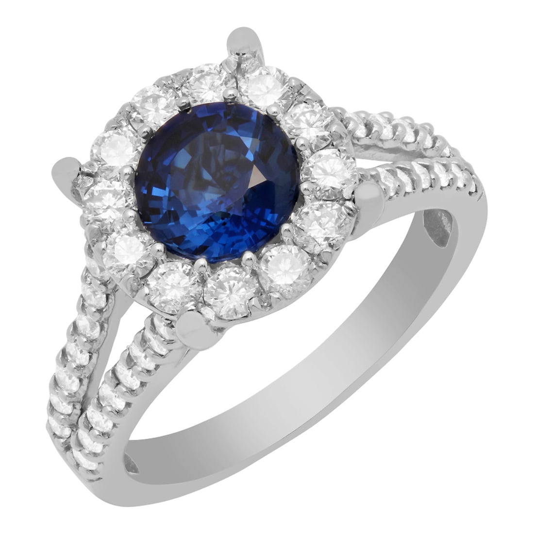 14k White Gold 1.21ct Lab Created Sapphire 1.24ct Diamond Ring: Retail: $7,160.00 ****** 14k White Gold 1.21ct Lab Created Sapphire 1.24ct Diamond Ring ****** Metal: 14K White Gold / Total Item Weight: 5.08 grams / Country Made: United States / / Main Stone: Lab