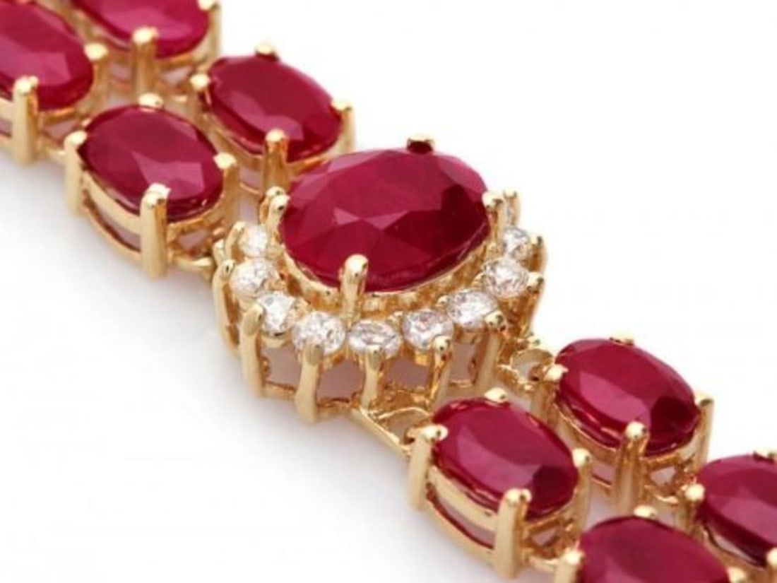 14K Gold 26.21ct Ruby 1.27ct Diamond Bracelet - 2