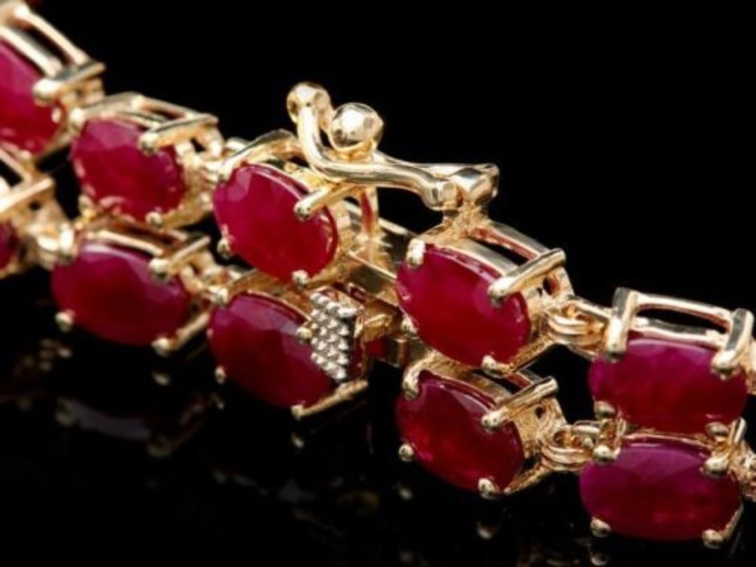 14K Gold 26.21ct Ruby 1.27ct Diamond Bracelet - 3