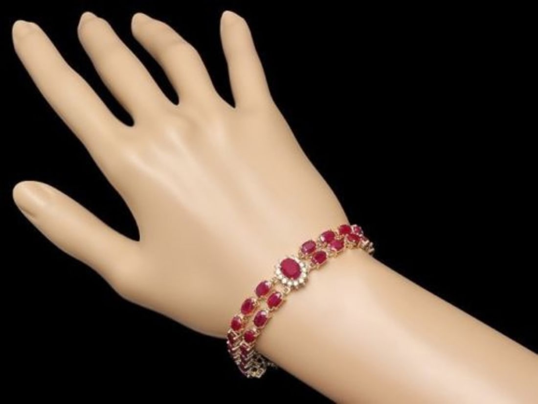 14K Gold 26.21ct Ruby 1.27ct Diamond Bracelet - 5
