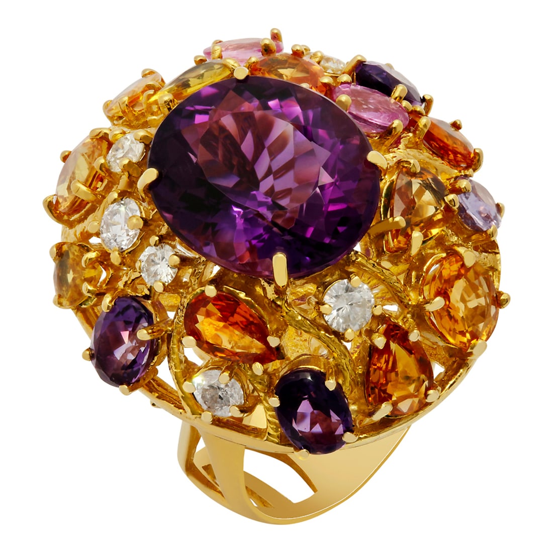 14k Yellow Gold 8.85ct Amethyst 5.42ct Multi-Stone 0.72ct Diamond Ring: Retail: $8,260.00 ****** 14k Yellow Gold 8.85ct Amethyst 5.42ct Multi-Stone 0.72ct Diamond Ring ****** Metal: 14K Yellow Gold / Total Item Weight: 15.30 grams / Country Made: United States / / Main