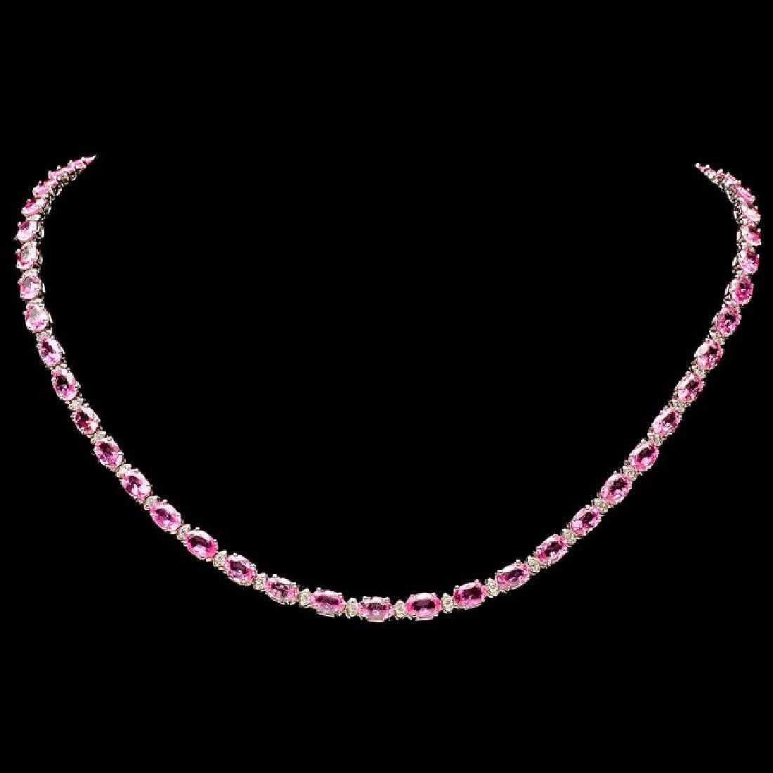 14K White Gold 25.84ct Pink Sapphire and 0.95ct Diamond Necklace: Retail: $28,150.00 ****** 14K White Gold 25.84ct Pink Sapphire and 0.95ct Diamond Necklace ****** Metal: 14K White Gold / Total Item Weight: 20.5 Grams / Country Made: United States / / Main Stone: