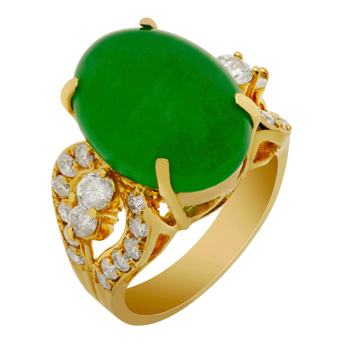 14k Yellow Gold 9.41ct Jade 1.27ct Diamond Ring: Retail: $5,990.00 ****** 14k Yellow Gold 9.41ct Jade 1.27ct Diamond Ring ****** Metal: 14K Yellow Gold / Total Item Weight: 9.40 grams / Country Made: United States / / Main Stone: Jade / Color: Inten