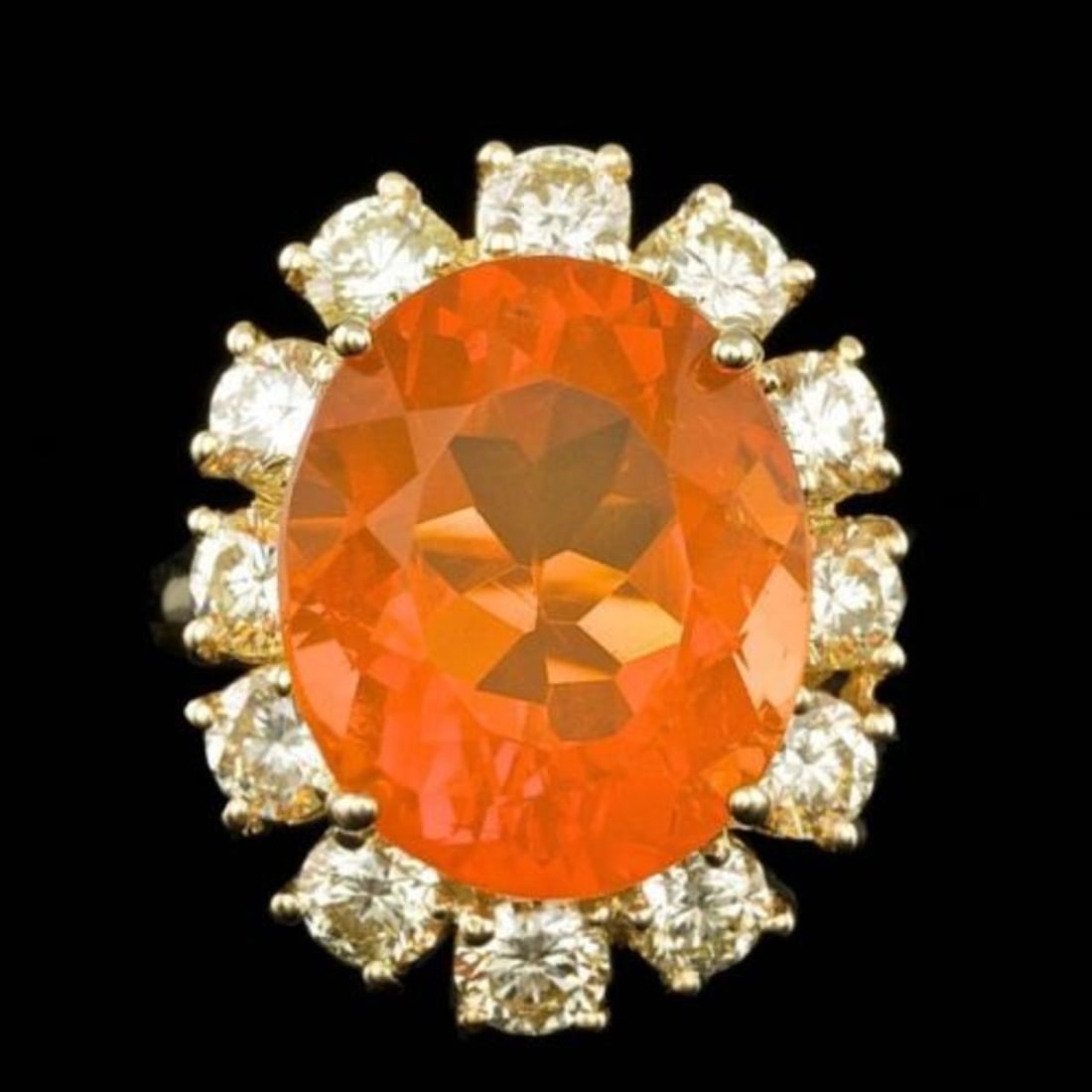 14K Yellow Gold 7.91ct Fire Opal and 2.41ct Diamond Ring: Retail: $10,799.00 ****** 14K Yellow Gold 7.91ct Fire Opal and 2.41ct Diamond Ring ****** Metal: 14K Yellow Gold / Total Item Weight: 9.2 Grams / Country Made: United States / / Main Stone: Fire Opal 