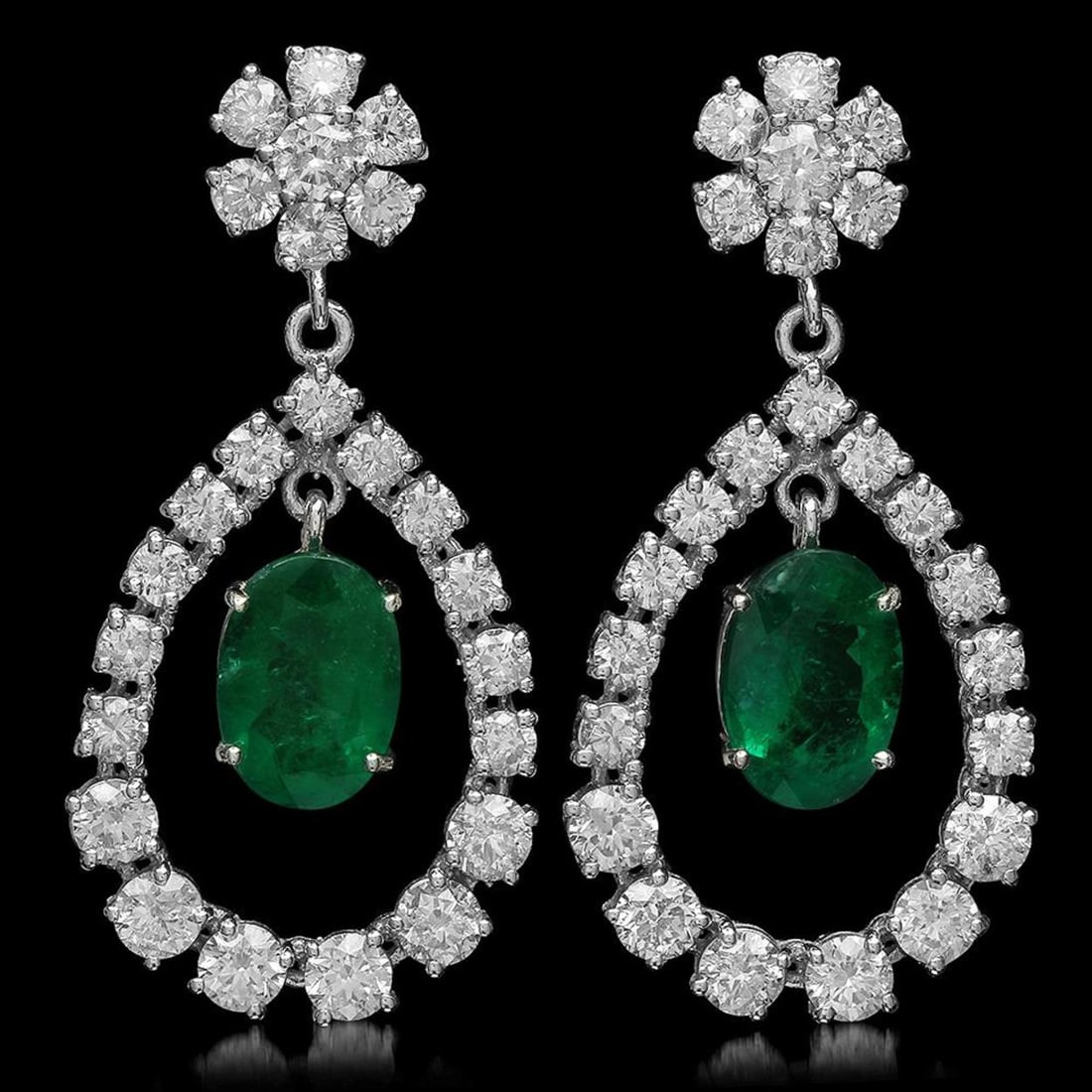 14K Gold 6.02ct Emerald 6.97ct Diamond Earrings: Retail: $33,700.00 ****** 14K Gold 6.02ct Emerald 6.97ct Diamond Earrings ****** Metal: 14K Solid Gold / Total Item Weight: 11.6 grams / Country Made: United States / / Main Stone: Emerald / Color: