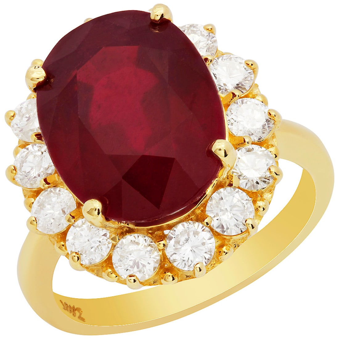 14k Yellow Gold 11.08ct Ruby 1.46ct Diamond Ring: Retail: $9,410.00 ****** 14k Yellow Gold 11.08ct Ruby 1.46ct Diamond Ring ****** Metal: 14K Yellow Gold / Total Item Weight: 7.40 grams / Country Made: United States / / Main Stone: Ruby / Color: Inte