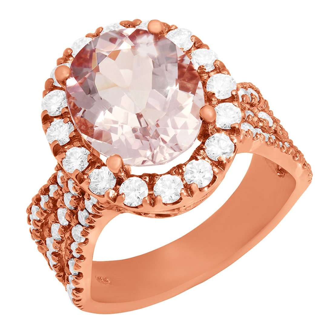 14k Rose Gold 3.87ct Morganite 1.41ct Diamond Ring: Retail: $6,770.00 ****** 14k Rose Gold 3.87ct Morganite 1.41ct Diamond Ring ****** Metal: 14K Rose Gold / Total Item Weight: 8.20 grams / Country Made: United States / / Main Stone: Morganite / Color: