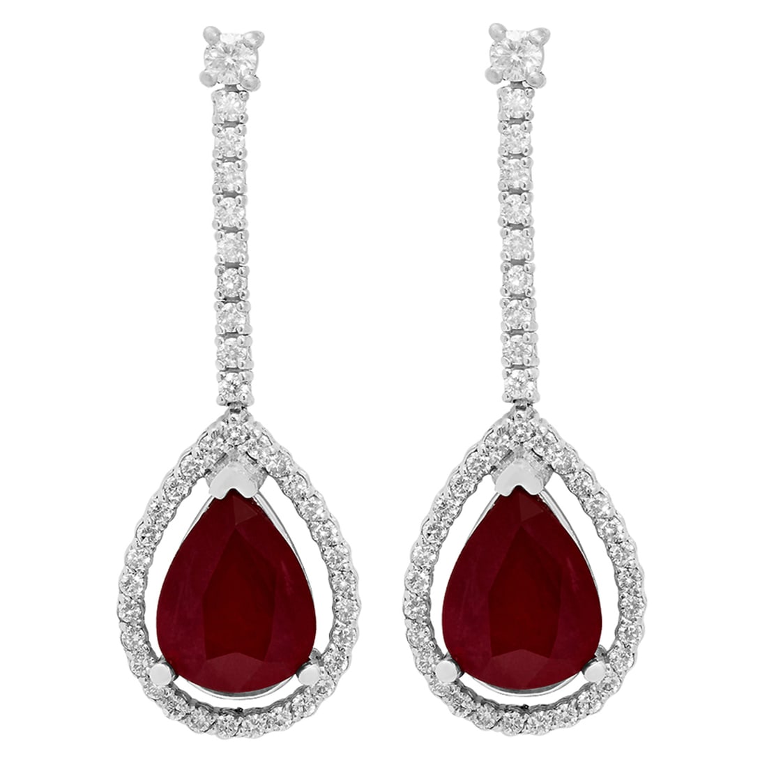 14k White Gold 6.41ct Ruby 0.89ct Diamond Earrings: Retail: $6,625.00 ****** 14k White Gold 6.41ct Ruby 0.89ct Diamond Earrings ****** Metal: 14K White Gold / Total Item Weight: 5.96 grams / Country Made: United States / / Main Stone: Ruby / Color: Int