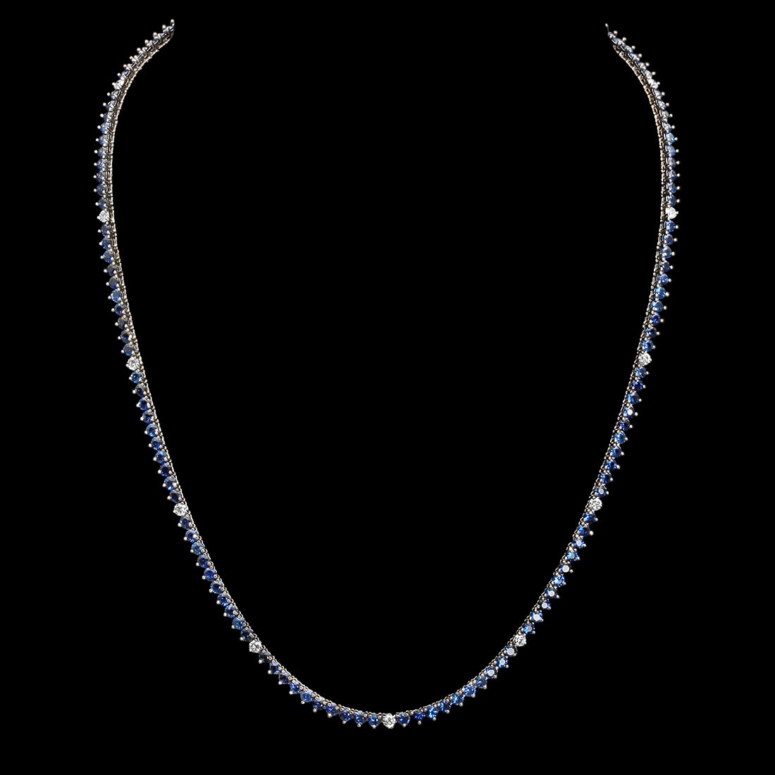 14K White Gold Sapphire & Diamond Necklace: Retail: $8,622.00 ****** 14K White Gold Sapphire & Diamond Necklace ****** Size: 18 / Metal: 14K White Gold / Total Item Weight: 13.8 Grams / Country Made: United States / / Main Stone: Sapphire / Col