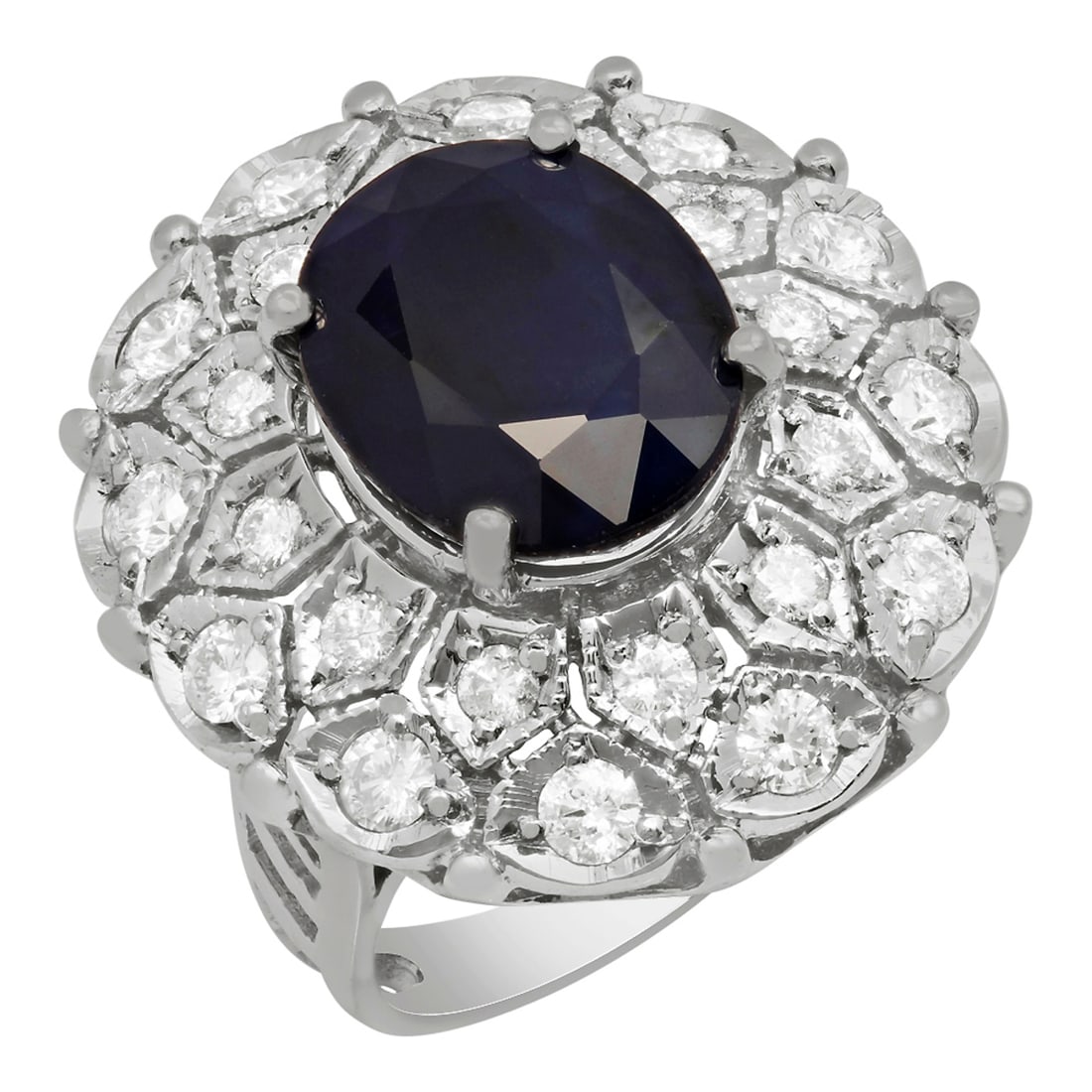 14k White Gold 9.31ct Sapphire 1.75ct Diamond Ring: Retail: $12,725.00 ****** 14k White Gold 9.31ct Sapphire 1.75ct Diamond Ring ****** Metal: 14K White Gold / Total Item Weight: 12.00 grams / Country Made: United States / / Main Stone: Sapphire / Colo