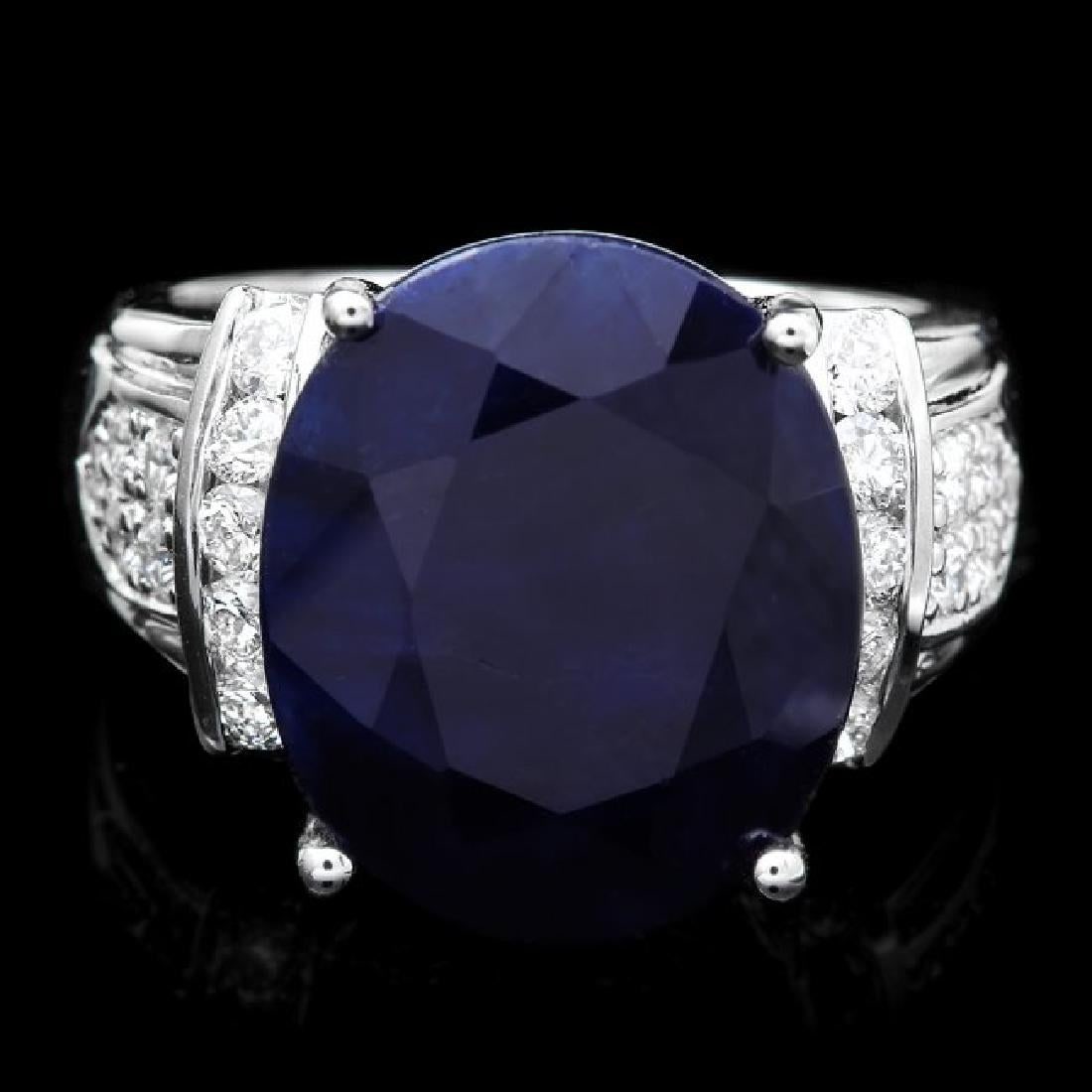 14K White Gold 13.35ct Sapphire and 0.30ct Diamond Ring: Retail: $9,285.00 ****** 14K White Gold 13.35ct Sapphire and 0.30ct Diamond Ring ****** Metal: 14K White Gold / Total Item Weight: 9.0 Grams / Country Made: United States / / Main Stone: Sapphire / Co