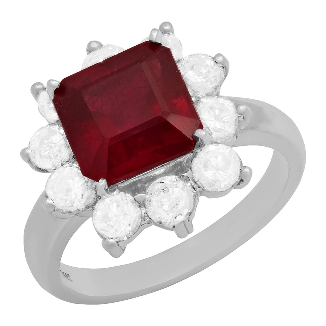 14k White Gold 3.40ct Ruby 1.25ct Diamond Ring: Retail: $7,175.00 ****** 14k White Gold 3.40ct Ruby 1.25ct Diamond Ring ****** Metal: 14K White Gold / Total Item Weight: 6.00 grams / Country Made: United States / / Main Stone: Ruby / Color: Intense