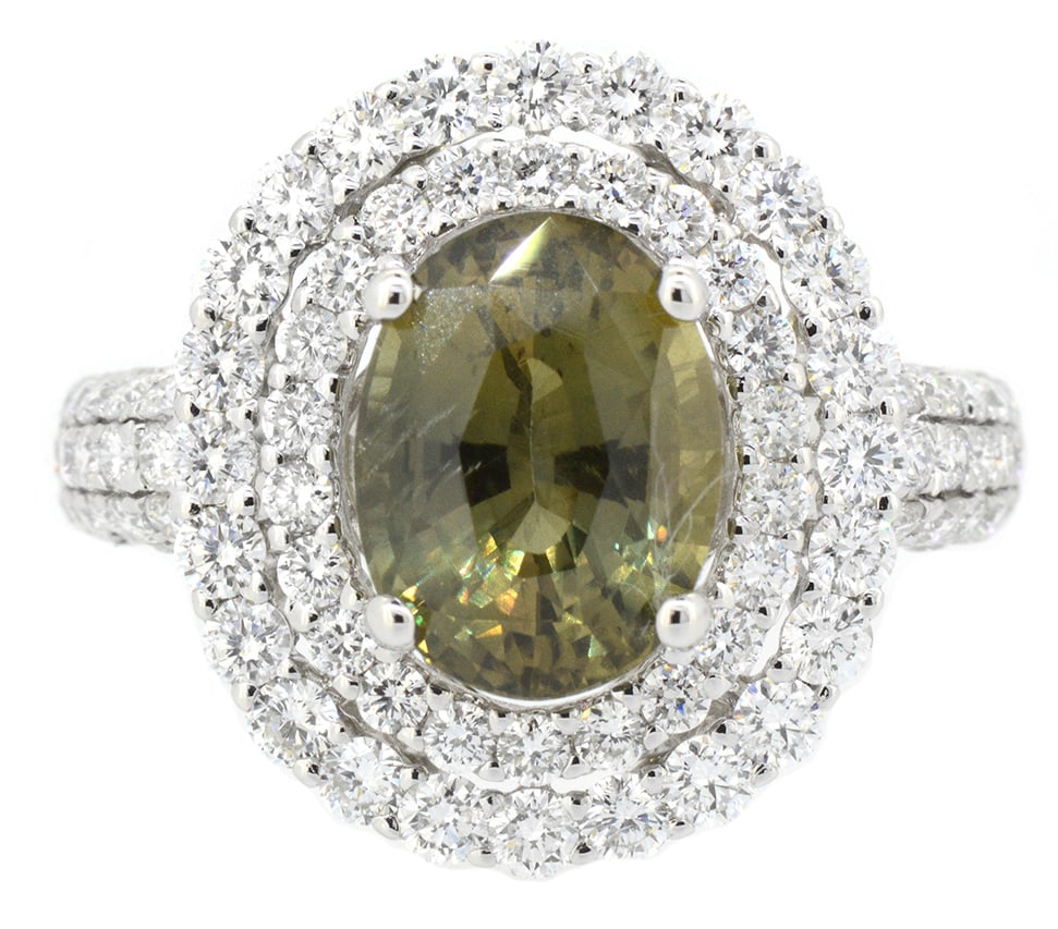 18K White Gold Ladies Ring with 3.68ct GIA Certified Sapphire and 1.63ct tw Adjacent Diamonds: Retail: $12,500.00 ****** 18K White Gold Ladies Ring with 3.68ct GIA Certified Sapphire and 1.63ct tw Adjacent Diamonds ****** Size: 6.5 / Metal: 18K White Gold / Total Item Weight: 5.3 Grams /