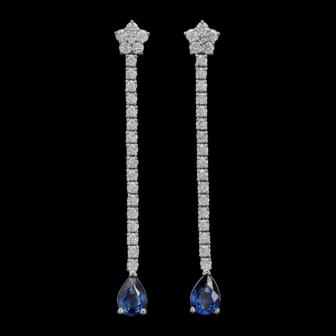 14K Gold 1.70ct Sapphire 1.15ct Diamond Earrings: Retail: $4,348.00 ****** 14K Gold 1.70ct Sapphire 1.15ct Diamond Earrings ****** Metal: 14K White Gold / Total Item Weight: 3.6 Grams / Country Made: United States / / Main Stone: Sapphire / Color: