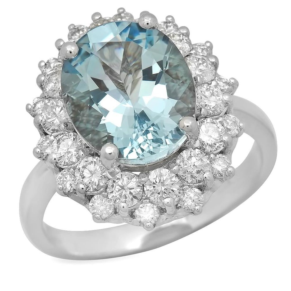 14K White Gold 3.98ct Aquamarine and 1.89ct Diamond Ring: Retail: $8,770.00 ****** 14K White Gold 3.98ct Aquamarine and 1.89ct Diamond Ring ****** Metal: 14K White Gold / Total Item Weight: 6.5 Grams / Country Made: United States / / Main Stone: Aquamarine