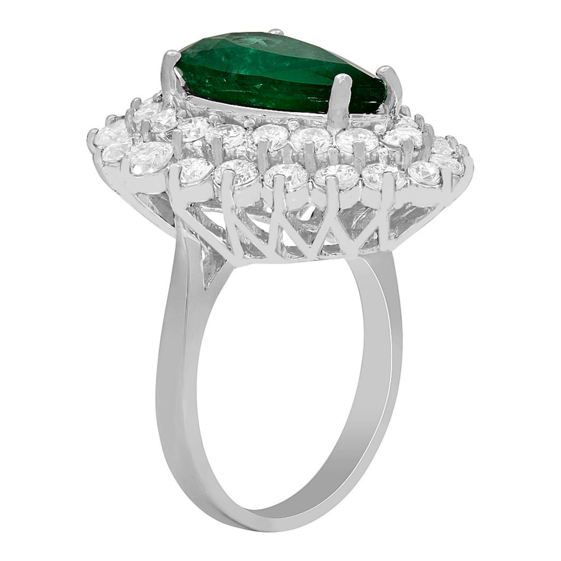 14k White Gold 5.20ct Emerald 2.78ct Diamond Ring - 2