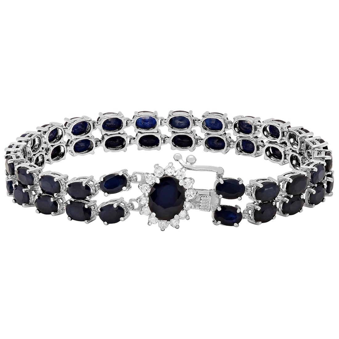 14k White Gold 26.91ct Sapphire 0.50ct Diamond Bracelet: Retail: $16,250.00 ****** 14k White Gold 26.91ct Sapphire 0.50ct Diamond Bracelet ****** Metal: 14K White Gold / Total Item Weight: 20.10 grams / Country Made: United States / / Main Stone: Sapphire