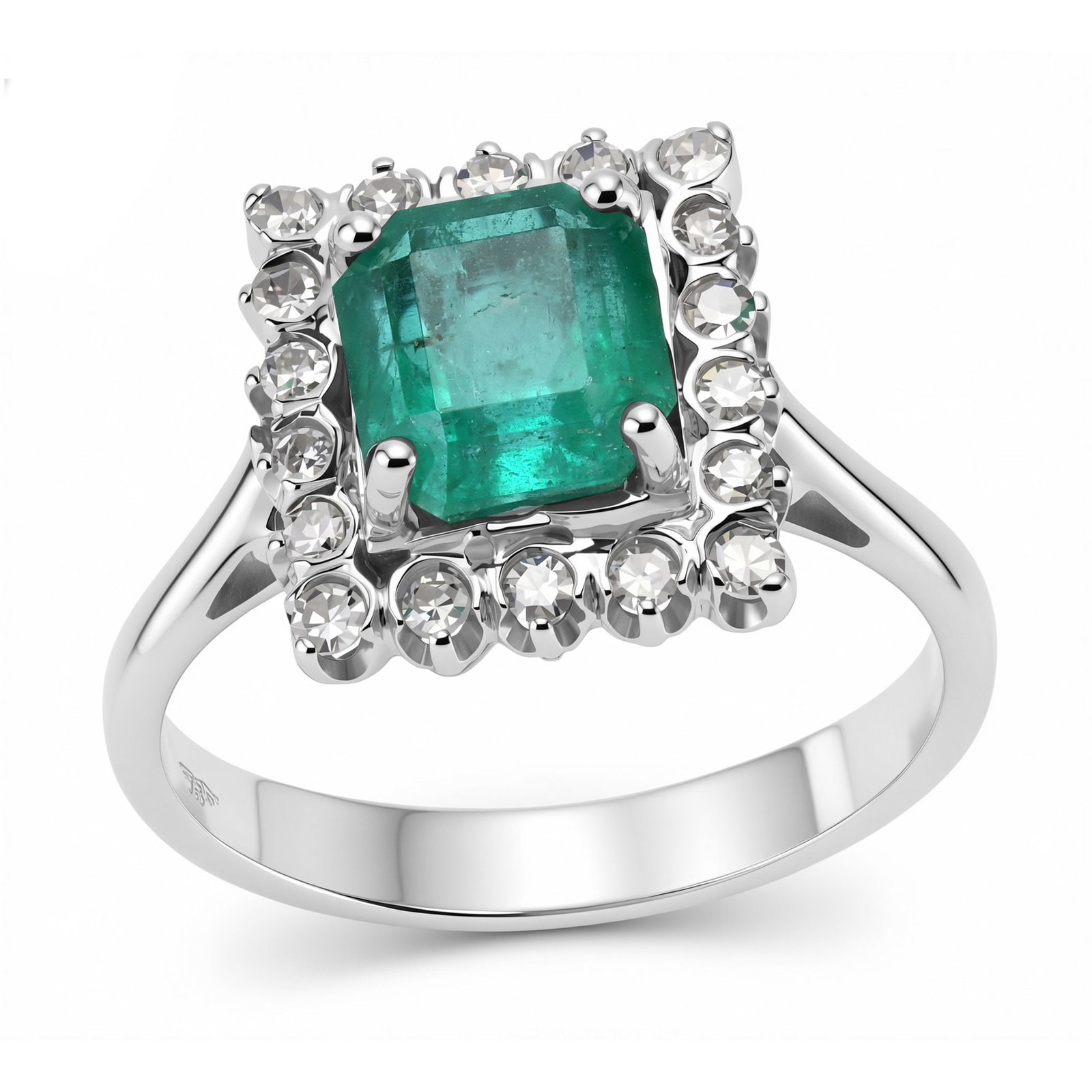 18K White Gold Ladies Ring with 1.78ct Emarald and 0.27tcw Adjacent Diamonds: Retail: $11,970.00 ****** 18K White Gold Ladies Ring with 1.78ct Emarald and 0.27tcw Adjacent Diamonds ****** Size: 7 / Metal: 18K White Gold / Total Item Weight: 4.8 Grams / Country Made: United
