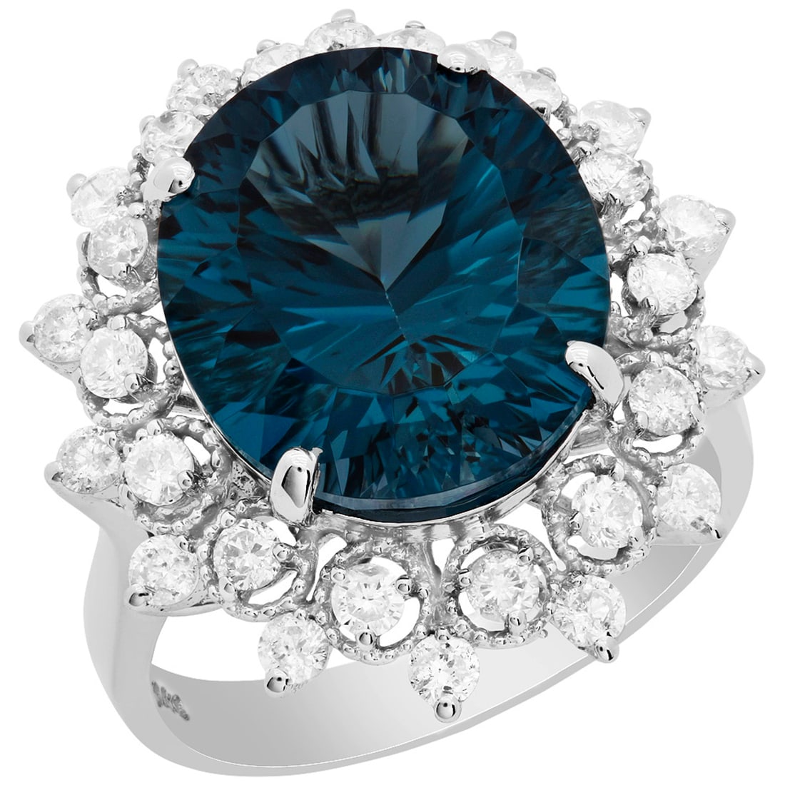 14k White Gold 9.88ct Blue Topaz 0.93ct Diamond Ring: Retail: $4,940.00 ****** 14k White Gold 9.88ct Blue Topaz 0.93ct Diamond Ring ****** Metal: 14K White Gold / Total Item Weight: 7.00 grams / Country Made: United States / / Main Stone: Blue Topaz /