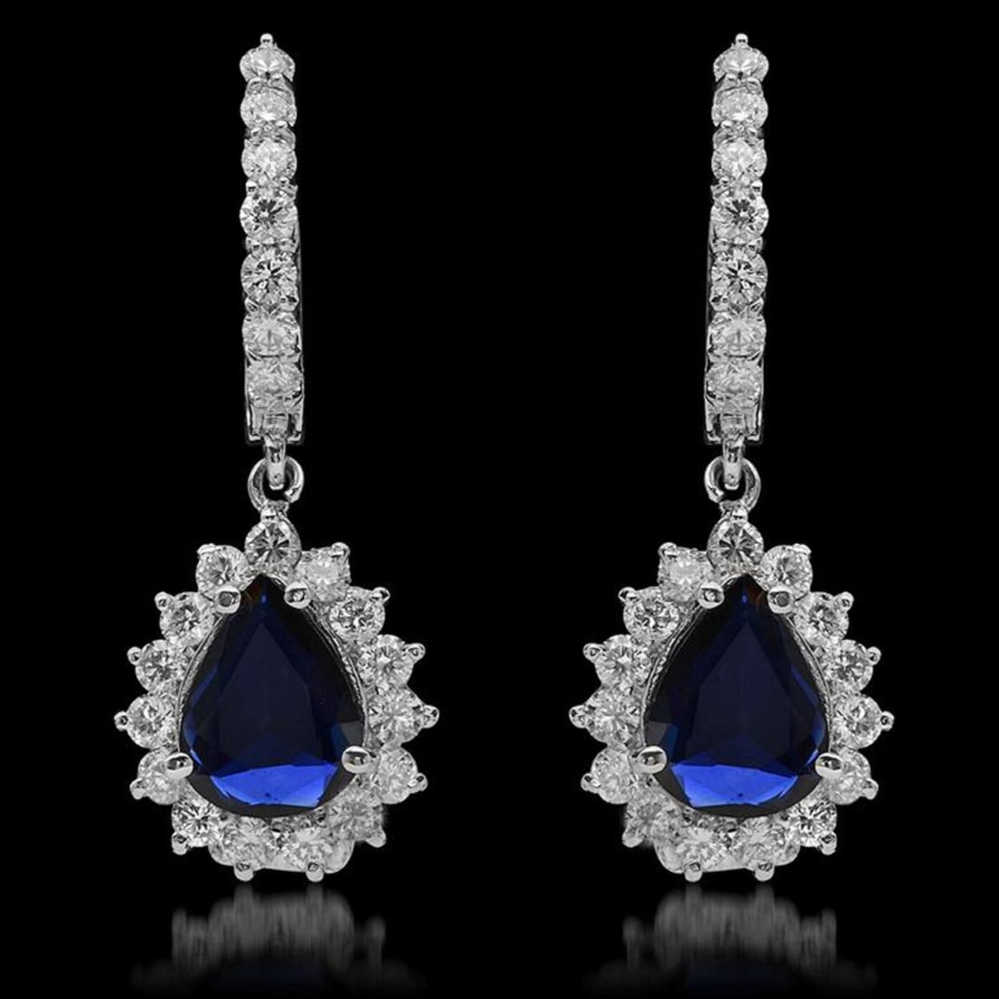 14K Gold 2.06ct Sapphire & 1.62ct Diamond Earrings: Retail: $5,840.00 ****** 14K Gold 2.06ct Sapphire & 1.62ct Diamond Earrings ****** Metal: 14K Solid White Gold / Total Item Weight: 5.1 grams / Country Made: United States / / Main Stone: Sapphire /