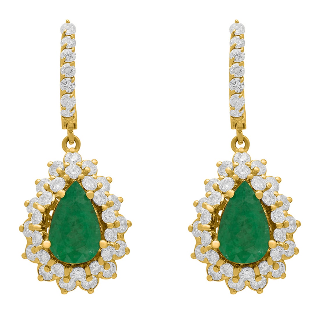 14k Yellow Gold 3.51ct Emerald 3.09ct Diamond Earrings: Retail: $17,475.00 ****** 14k Yellow Gold 3.51ct Emerald 3.09ct Diamond Earrings ****** Metal: 14K Yellow Gold / Total Item Weight: 9.80 grams / Country Made: United States / / Main Stone: Emerald / C