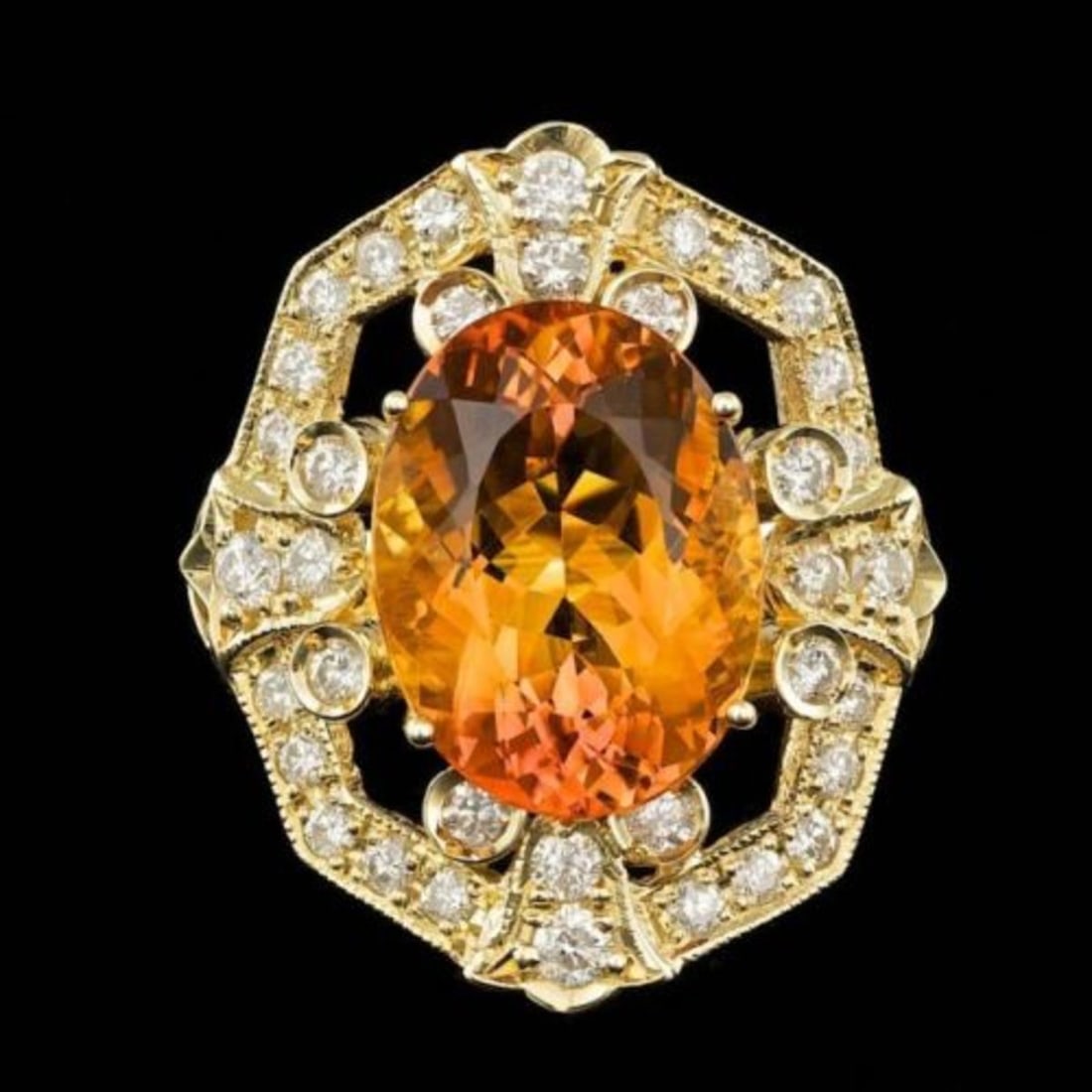 14K Yellow Gold 9.25ct Citrine and 2.59ct Diamond Ring: Retail: $9,910.00 ****** 14K Yellow Gold 9.25ct Citrine and 2.59ct Diamond Ring ****** Metal: 14K Yellow Gold / Total Item Weight: 10.2 Grams / Country Made: United States / / Main Stone: Citrine /