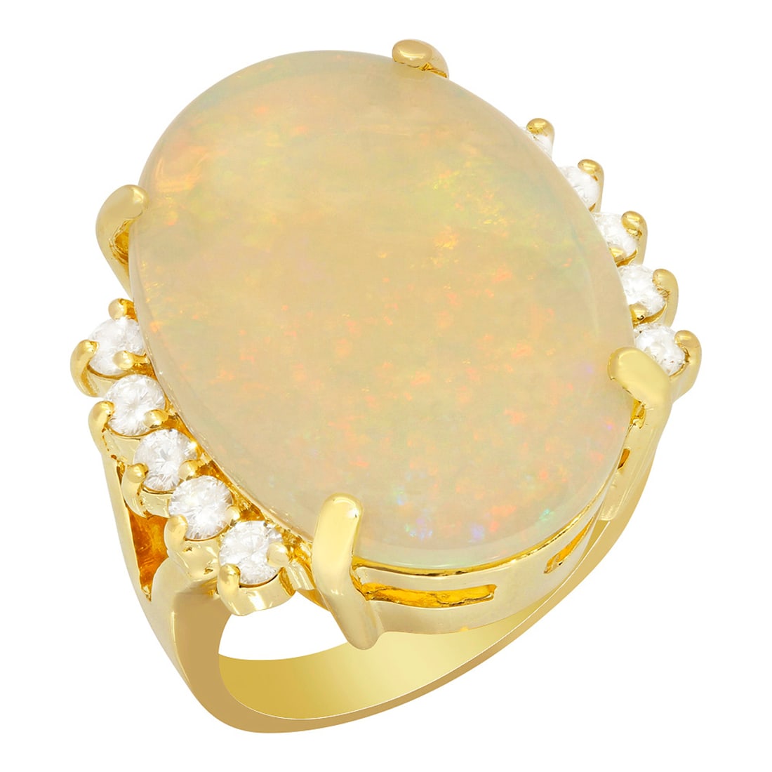 14k Yellow Gold 11.44ct White Opal 0.53ct Diamond Ring: Retail: $14,800.00 ****** 14k Yellow Gold 11.44ct White Opal 0.53ct Diamond Ring ****** Metal: 14K Yellow Gold / Total Item Weight: 10.30 grams / Country Made: United States / / Main Stone: White