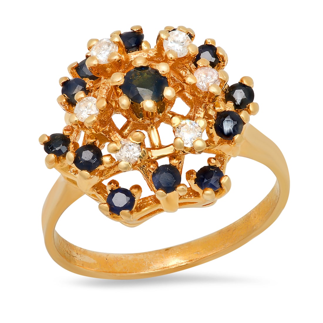 14K Yellow Gold Sapphire and Diamond Ladies Ring: Retail: $1,385.00 ****** 14K Yellow Gold Sapphire and Diamond Ladies Ring ****** Size: 6.5 (we offer free resizing to winning bidders) / Metal: 14K Yellow Gold / Total Item Weight: 5.16 Grams /