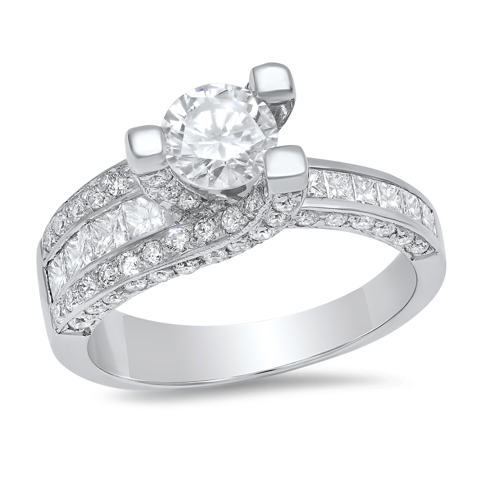 14K White Gold Ladies Ring with 0.70 Center Diamond and 1.01tcw Adjacent Diamonds: Retail: $10,773.00 ****** 14K White Gold Ladies Ring with 0.70 Center Diamond and 1.01tcw Adjacent Diamonds ****** Size: 6 (we offer free resizing to winning bidders) / Metal: 14K White Gold / Total