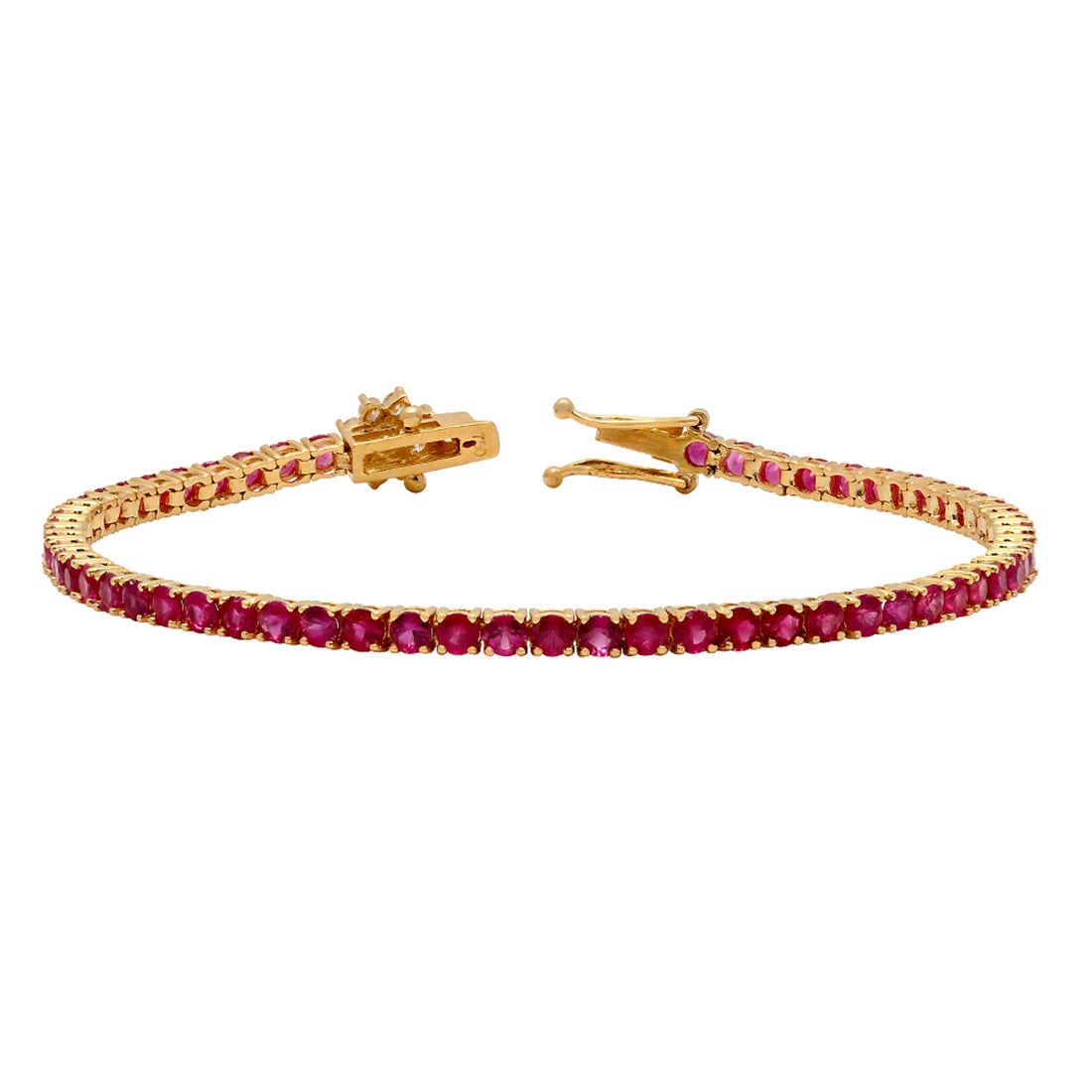 14k Yellow Gold 7.40ct Ruby 0.41ct Diamond Bracelet: Retail: $8,380.00 ****** 14k Yellow Gold 7.40ct Ruby 0.41ct Diamond Bracelet ****** Metal: 14K Yellow Gold / Total Item Weight: 8.57 grams / Country Made: United States / / Main Stone: Ruby / Color: I