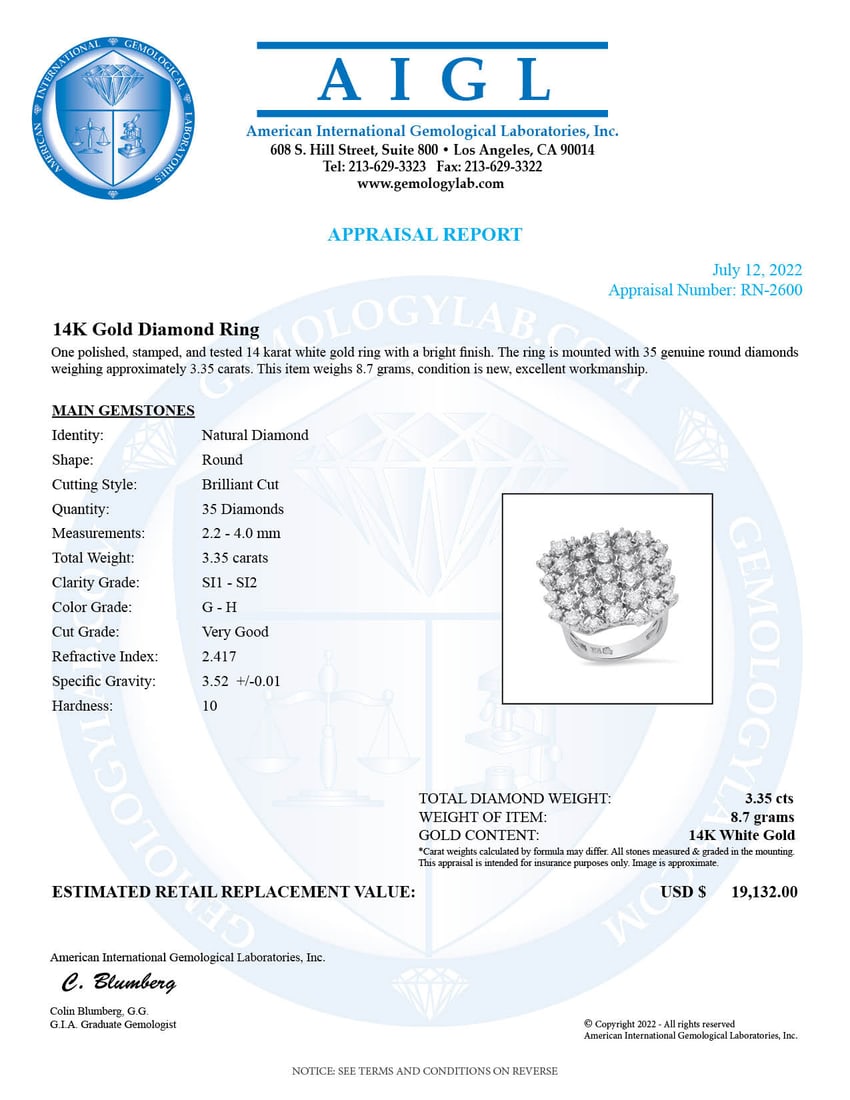 14K White Gold Setting with 3.35ct Diamond Ring - 6