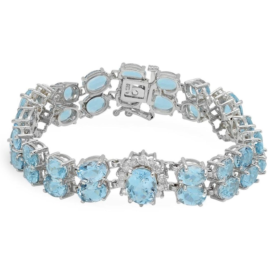 14K Gold 24.37ct Aquamarine 1.59ct Diamond Bracelet: Retail: $19,480.00 ****** 14K Gold 24.37ct Aquamarine 1.59ct Diamond Bracelet ****** Metal: 14K Solid Gold / Total Item Weight: 23.6 grams / Country Made: United States / / Main Stone: Aquamarine /