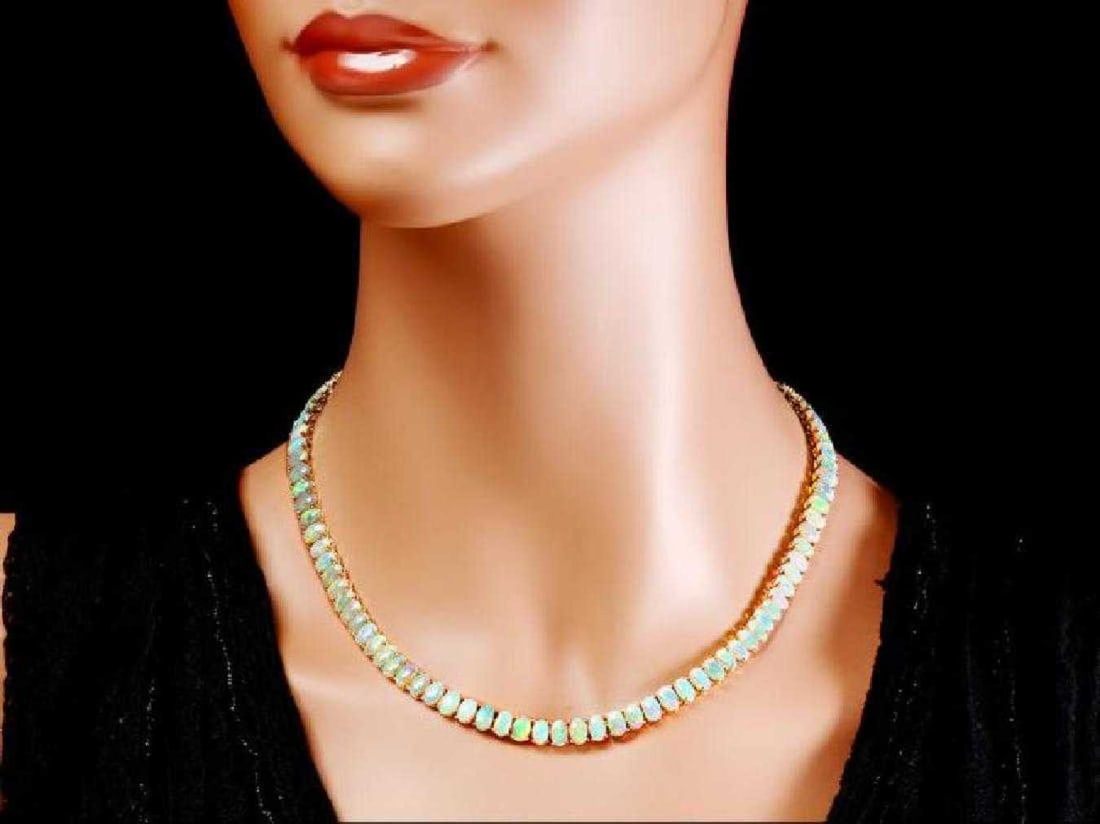 14K Yellow Gold and 29.79ct Opal Necklace - 4