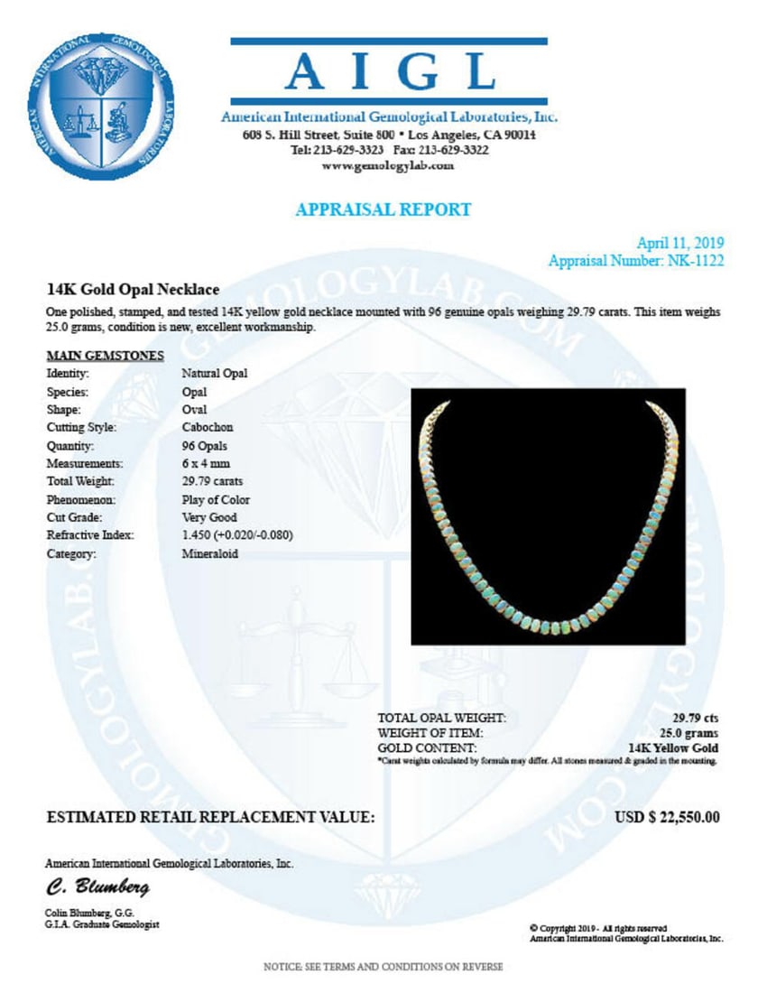 14K Yellow Gold and 29.79ct Opal Necklace - 6