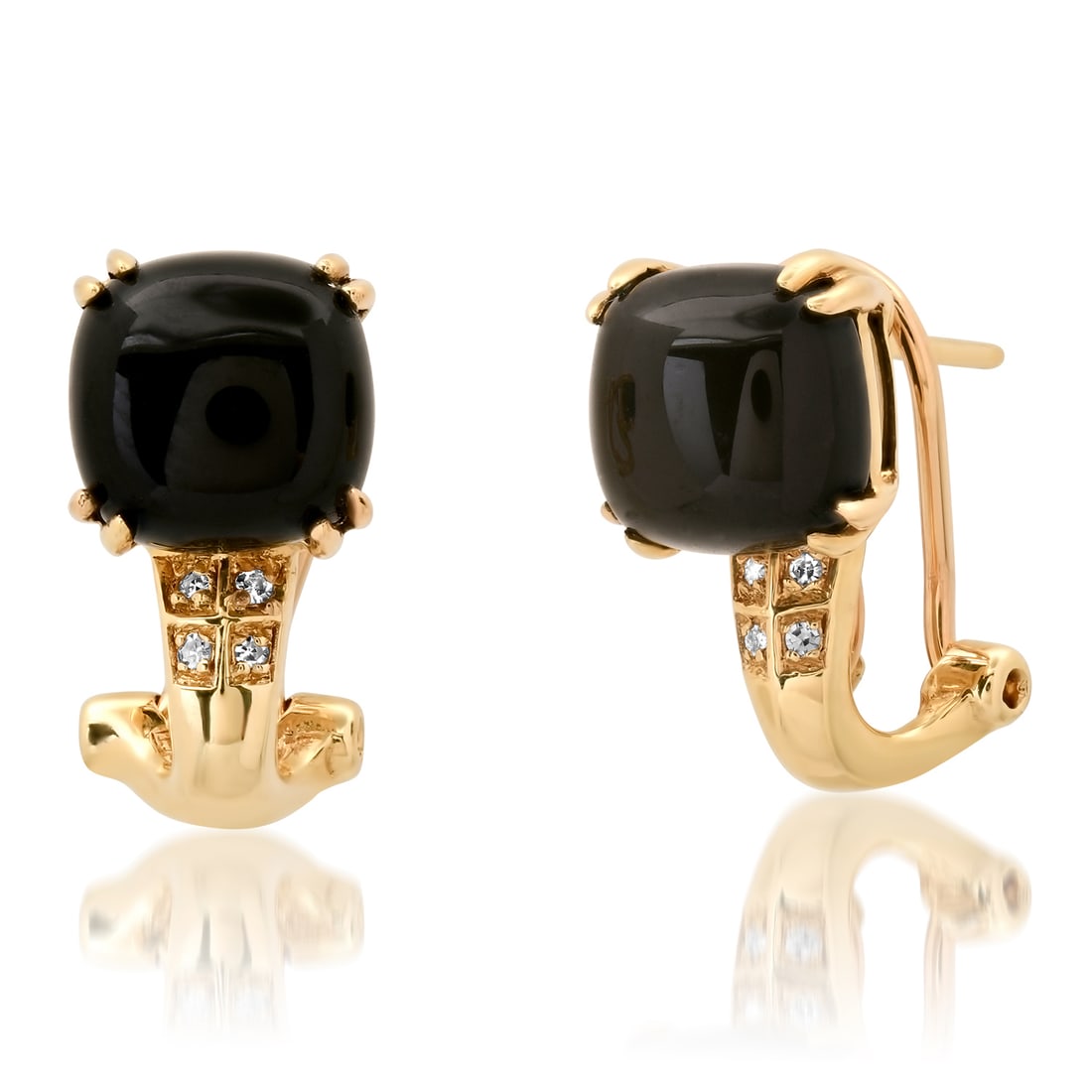14K Yellow Gold Setting with 4.3ct Black Onyx and 0.03ct Diamond LALI Designor Earrings: Retail: $2,250.00 ****** 14K Yellow Gold Setting with 4.3ct Black Onyx and 0.03ct Diamond LALI Designor Earrings ****** Metal: 14K Yellow Gold / Total Item Weight: 4.2 Grams / Country Made: United