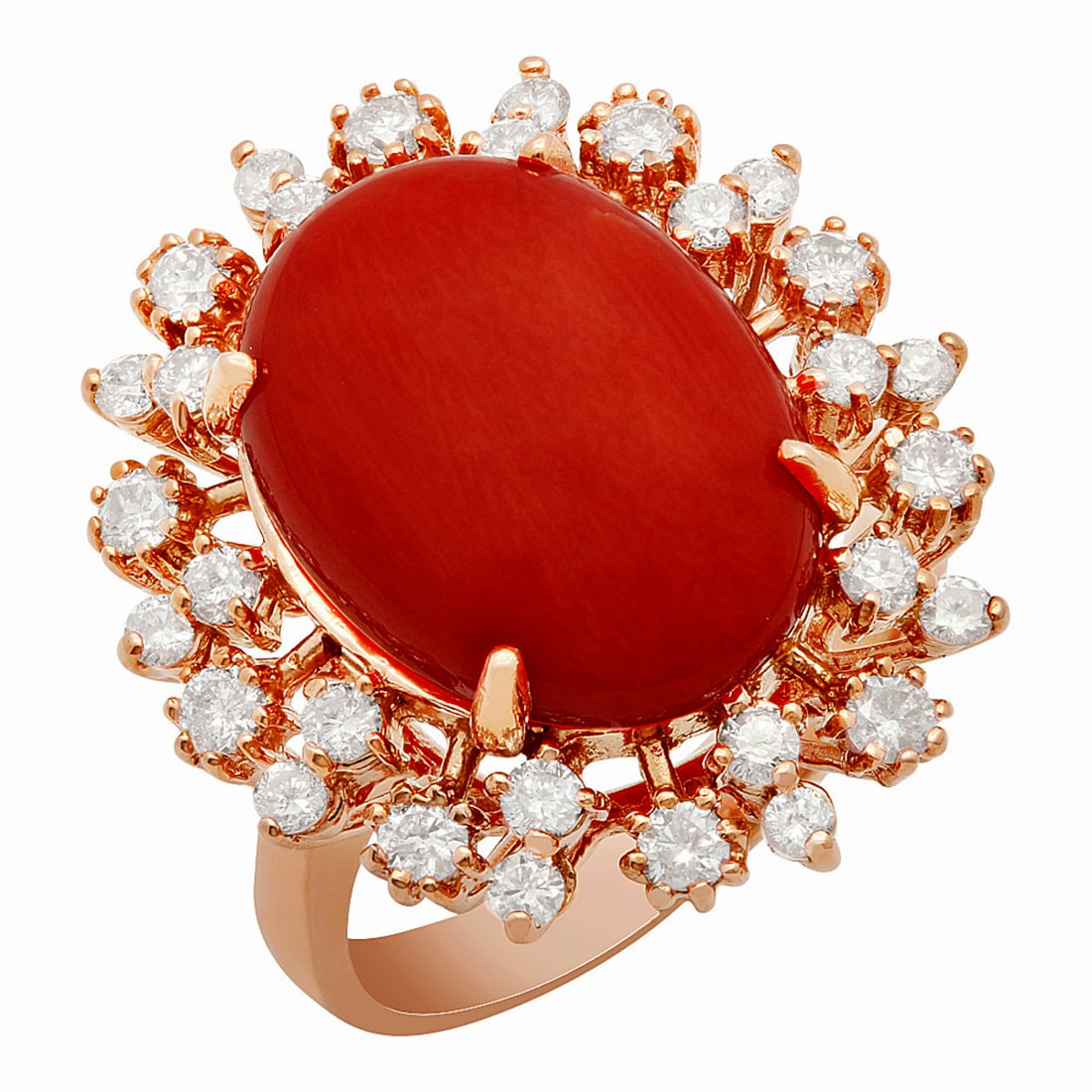 14K Gold 7.58ct Coral 1.01ct Diamond Ring: Retail: $8,935.00 ****** 14K Gold 7.58ct Coral 1.01ct Diamond Ring ****** Metal: 14K Yellow Gold / Total Item Weight: 7.90 Grams / Country Made: United States / / Main Stone: Colal / Color: Intence Or