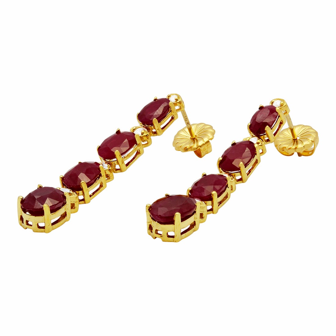 14k Yellow Gold 8.64ct Ruby 0.28ct Diamond Earrings - 2