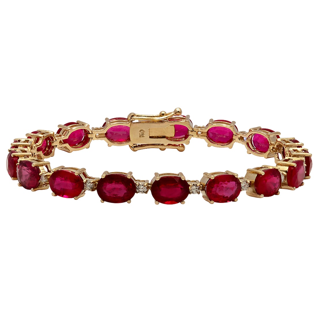 14k Yellow Gold 29.89ct Ruby 0.78ct Diamond Bracelet: Retail: $10,610.00 ****** 14k Yellow Gold 29.89ct Ruby 0.78ct Diamond Bracelet ****** Metal: 14K Yellow Gold / Total Item Weight: 20.20 grams / Country Made: United States / / Main Stone: Ruby /