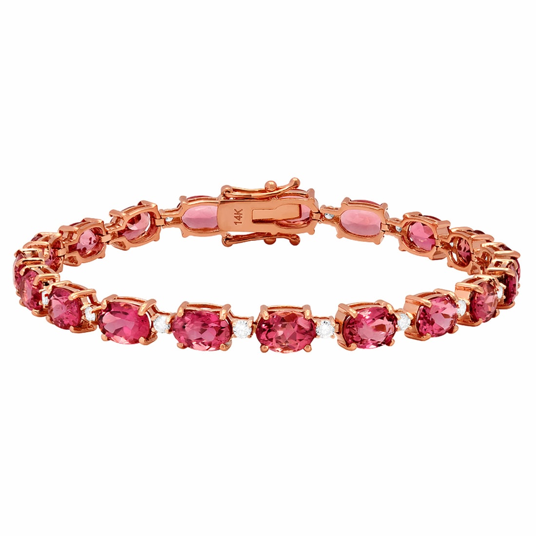 14k Rose Gold 16.50ct Pink Tourmaline 0.95ct Diamond Bracelet: Retail: $8,890.00 ****** 14k Rose Gold 16.50ct Pink Tourmaline 0.95ct Diamond Bracelet ****** Metal: 14K Rose Gold / Total Item Weight: 13.07 grams / Country Made: United States / / Main Stone: Pink T