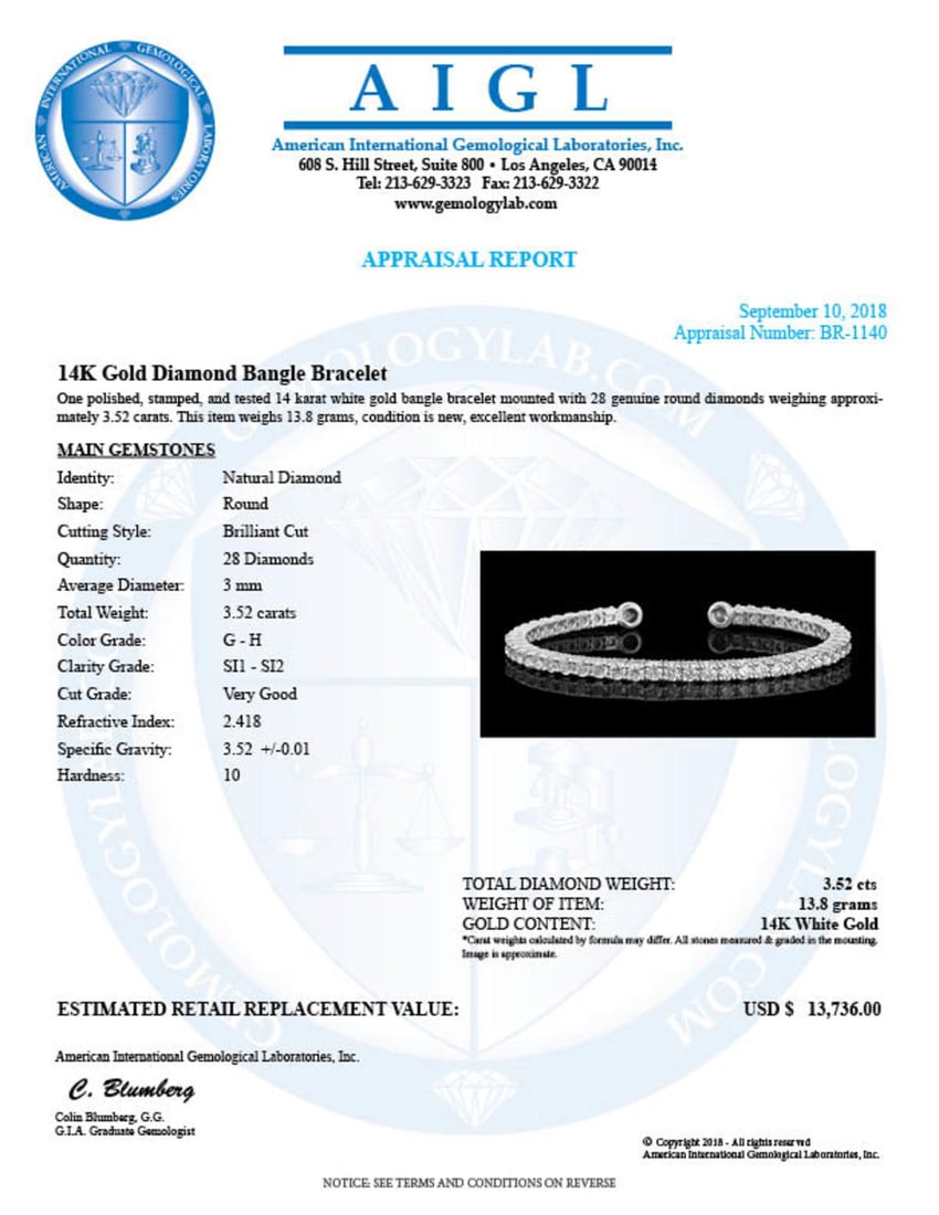 14k White Gold 3.52ct Diamond Bracelet - 5