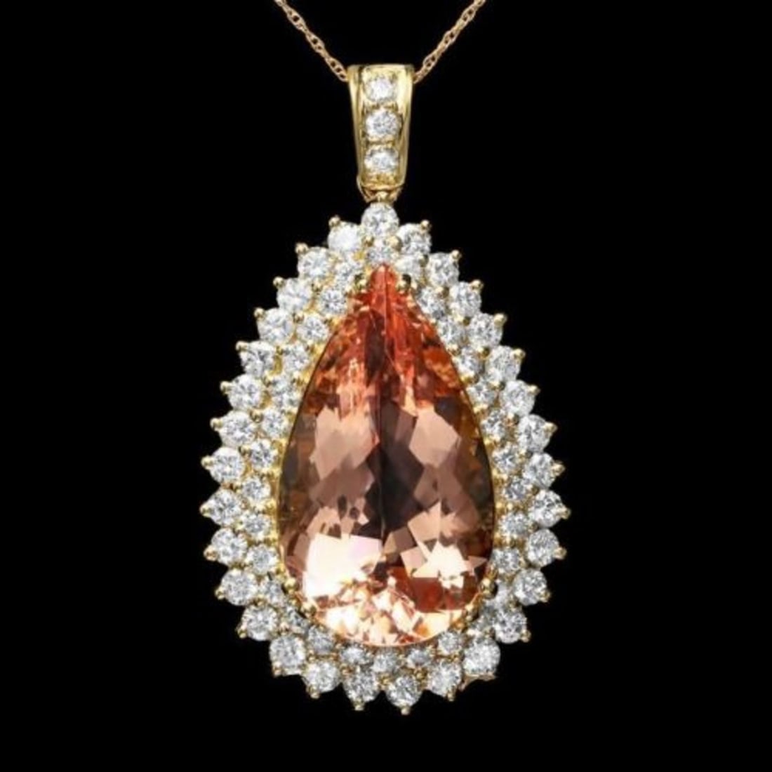 14K Gold 19.91ct Morganite 3.47ct Diamond Pendant: Retail: $22,580.00 ****** 14K Gold 19.91ct Morganite 3.47ct Diamond Pendant ****** Metal: 14K White Gold / Total Item Weight: 16.5 Grams / Country Made: United States / / Main Stone: Morganite /