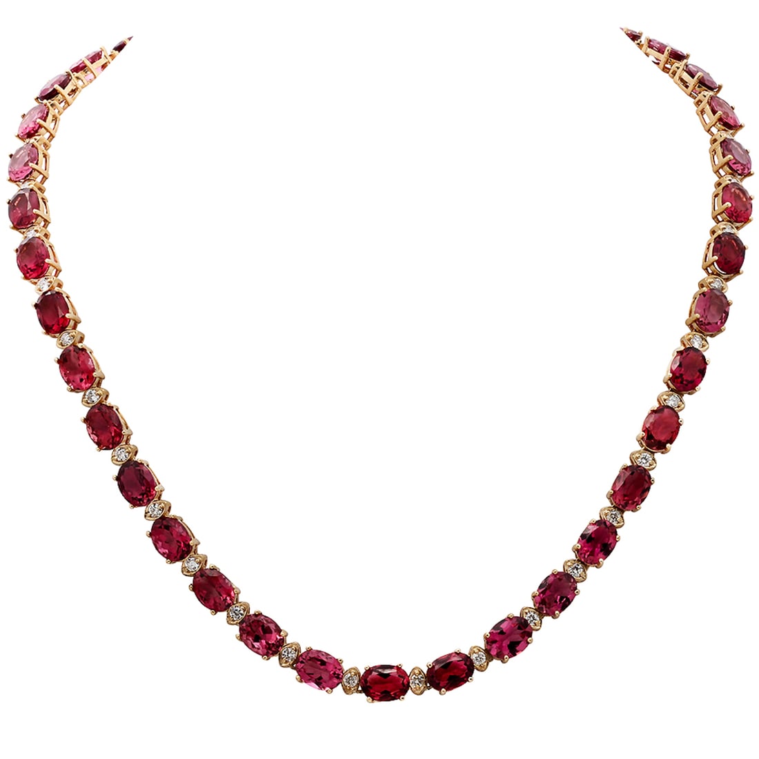 14k Yellow Gold 44.91ct Pink Tourmaline 1.95ct Diamond Necklace: Retail: $21,160.00 ****** 14k Yellow Gold 44.91ct Pink Tourmaline 1.95ct Diamond Necklace ****** Metal: 14K Yellow Gold / Total Item Weight: 32.00 grams / Country Made: United States / / Main Stone: P