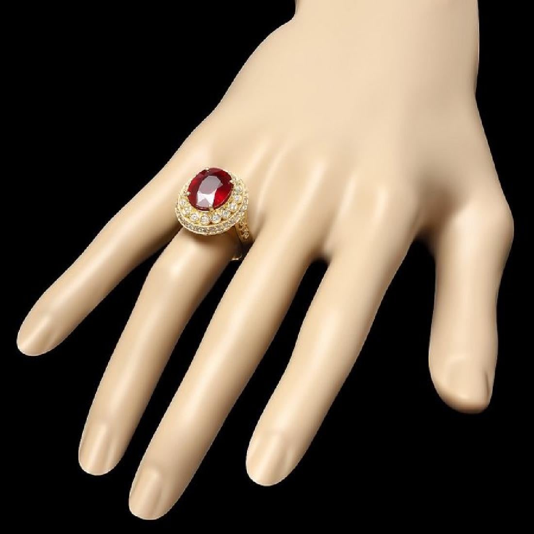 14K Yellow Gold 6.37ct Ruby and 0.78ct Diamond Ring - 3